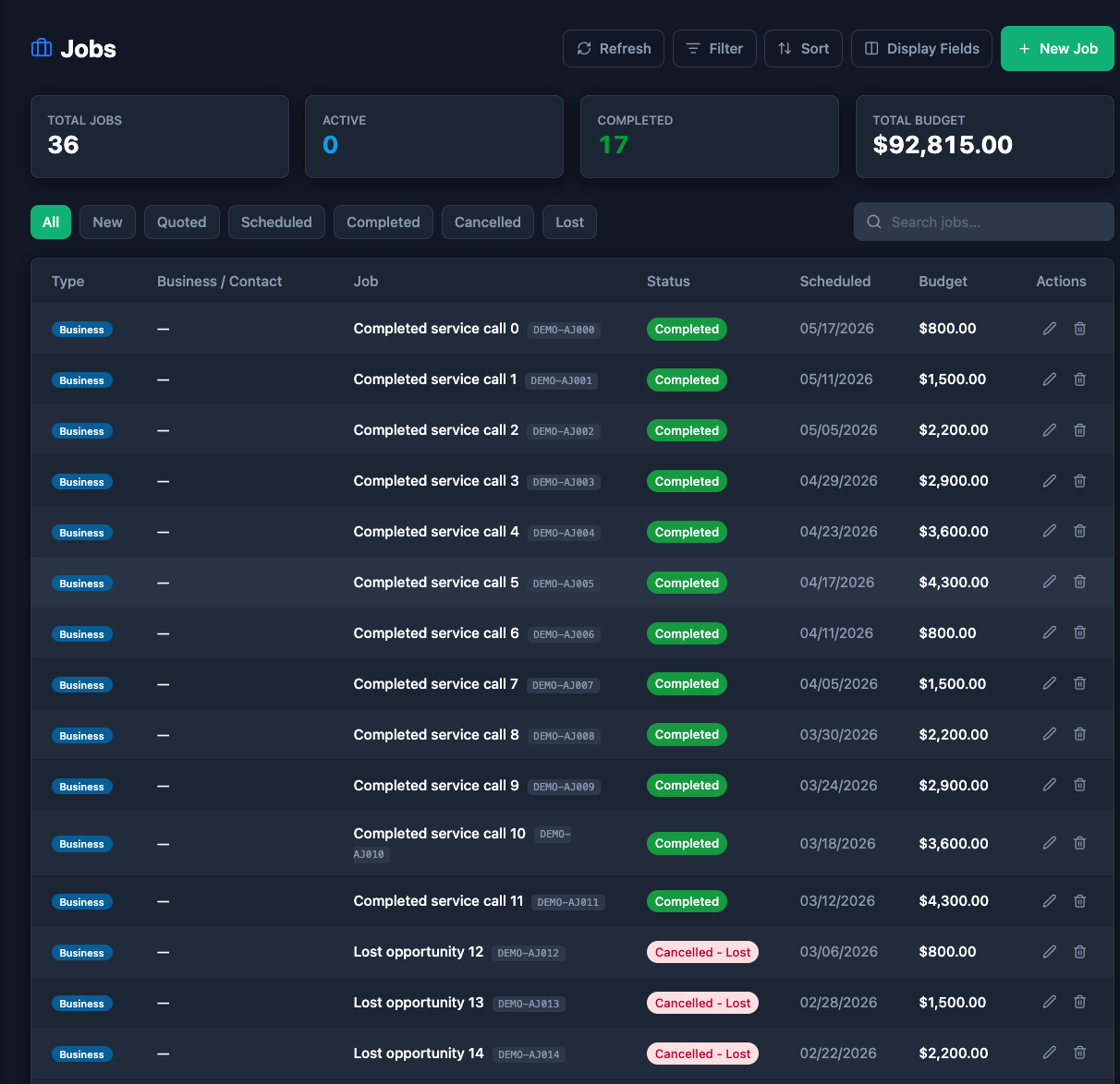 Job tracking list